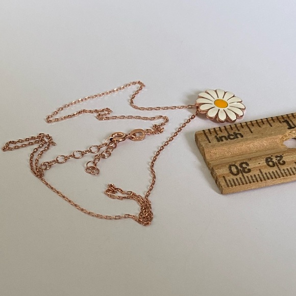 925 Silver daisy handmade enamel necklace 14k rose gold plated - Picture 2 of 4
